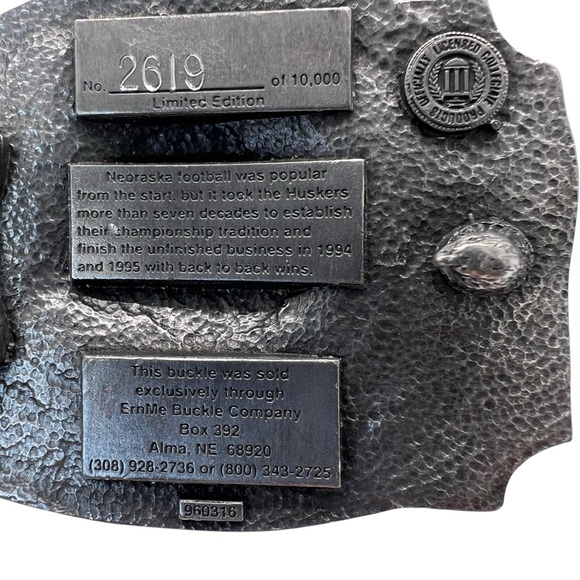 Vtg Limited edition Nebraska Cornhuskers 1994-1995 National Champion belt buckle - Picture 8 of 14